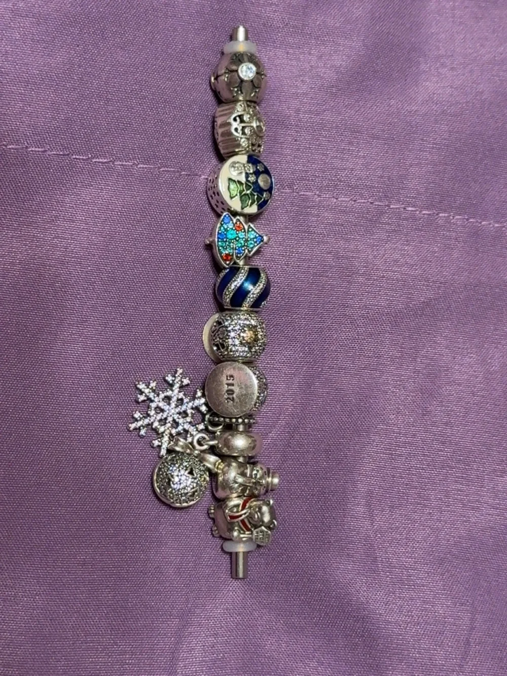 Pandora Silver Charm Bead Set with Blue and Clear Crystals